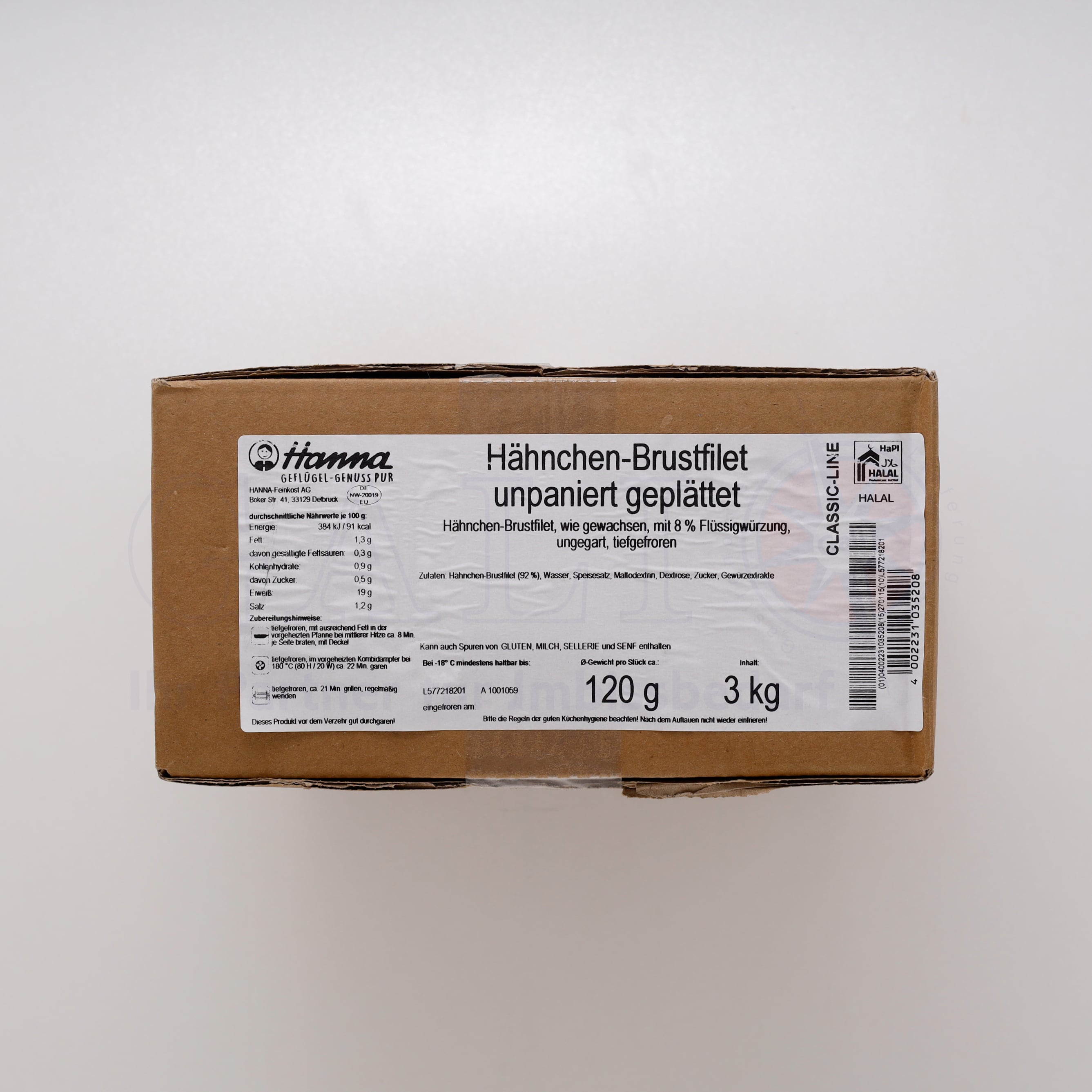 Hähnchenbrust natur 120g/3kg "Hanna" TK geplättet