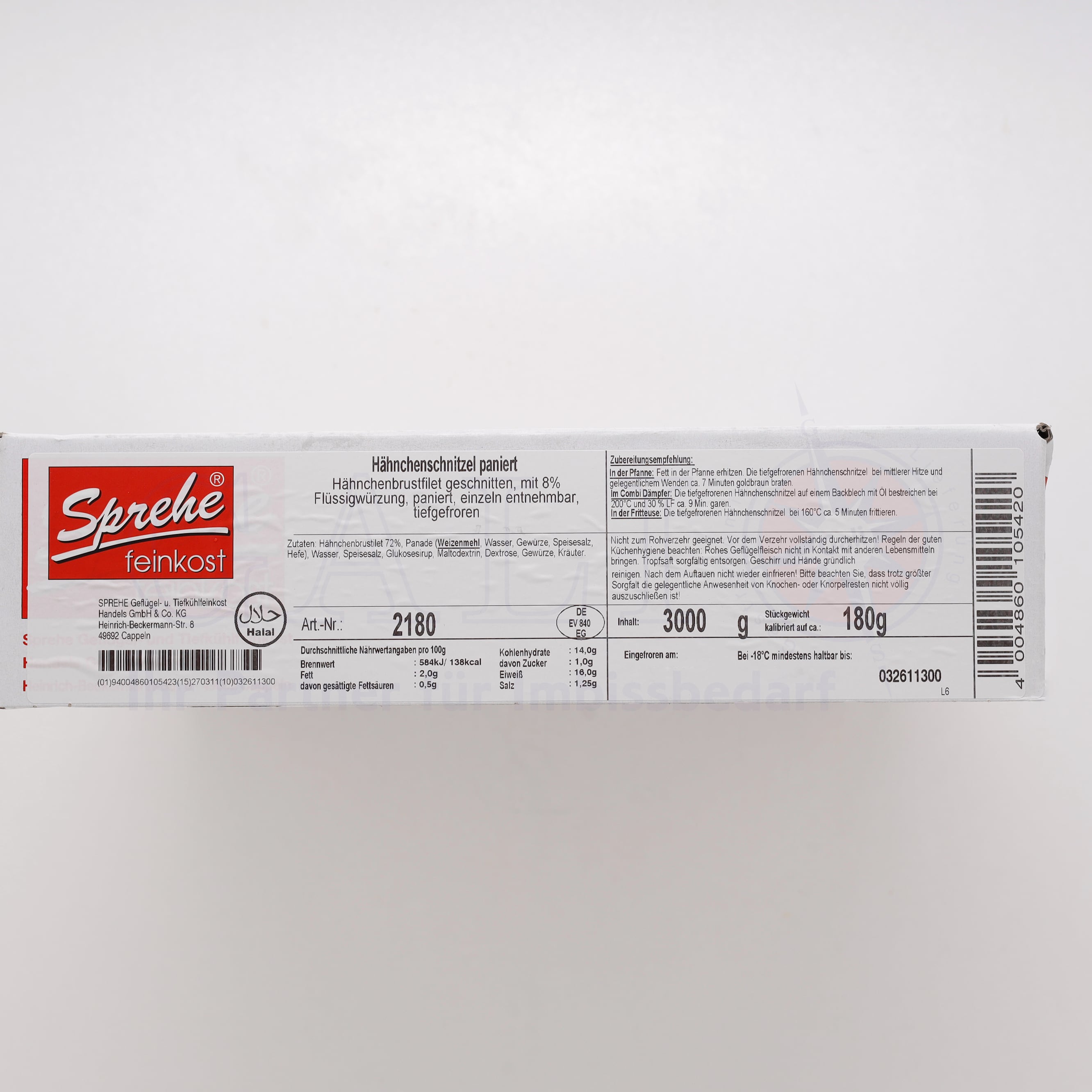 Hähnchenschnitzel paniert 180g/3kg "Sprehe" TK